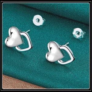 Clearance! NEW 925 STERLING DOUBLE SHADOW HEART POST EARRINGS